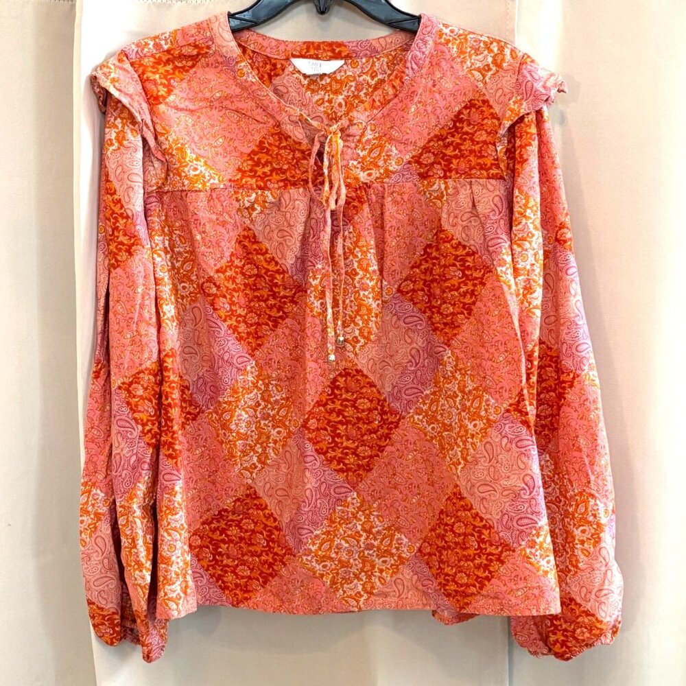 Time Tru Womens Top Size‎ 3XL Orange Patchwork Ruffle Western Boho Hippie 18174x